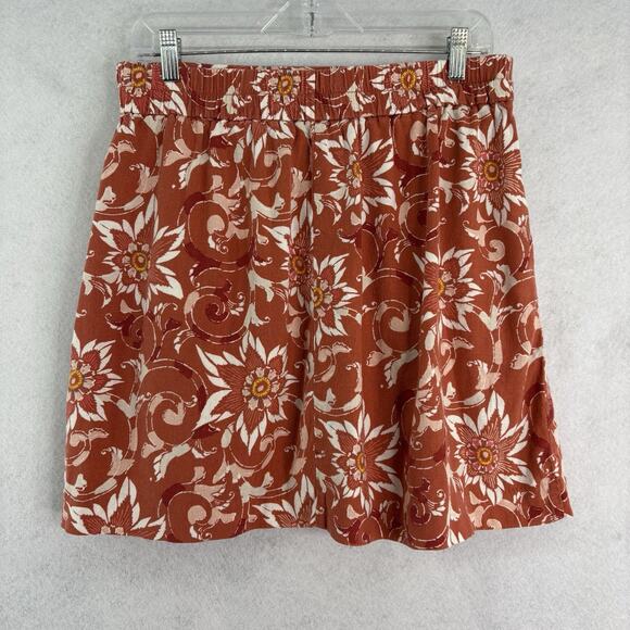 LOFT Ann Taylor Women’s M Coral Red Floral Linen Blend Mini Skirt Cottagecore - Picture 2 of 5